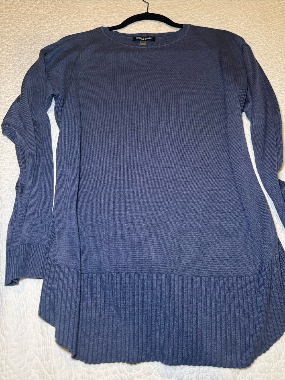 Cable & Gauge Slate Blue Crewneck Sweater with Ribbed Hem